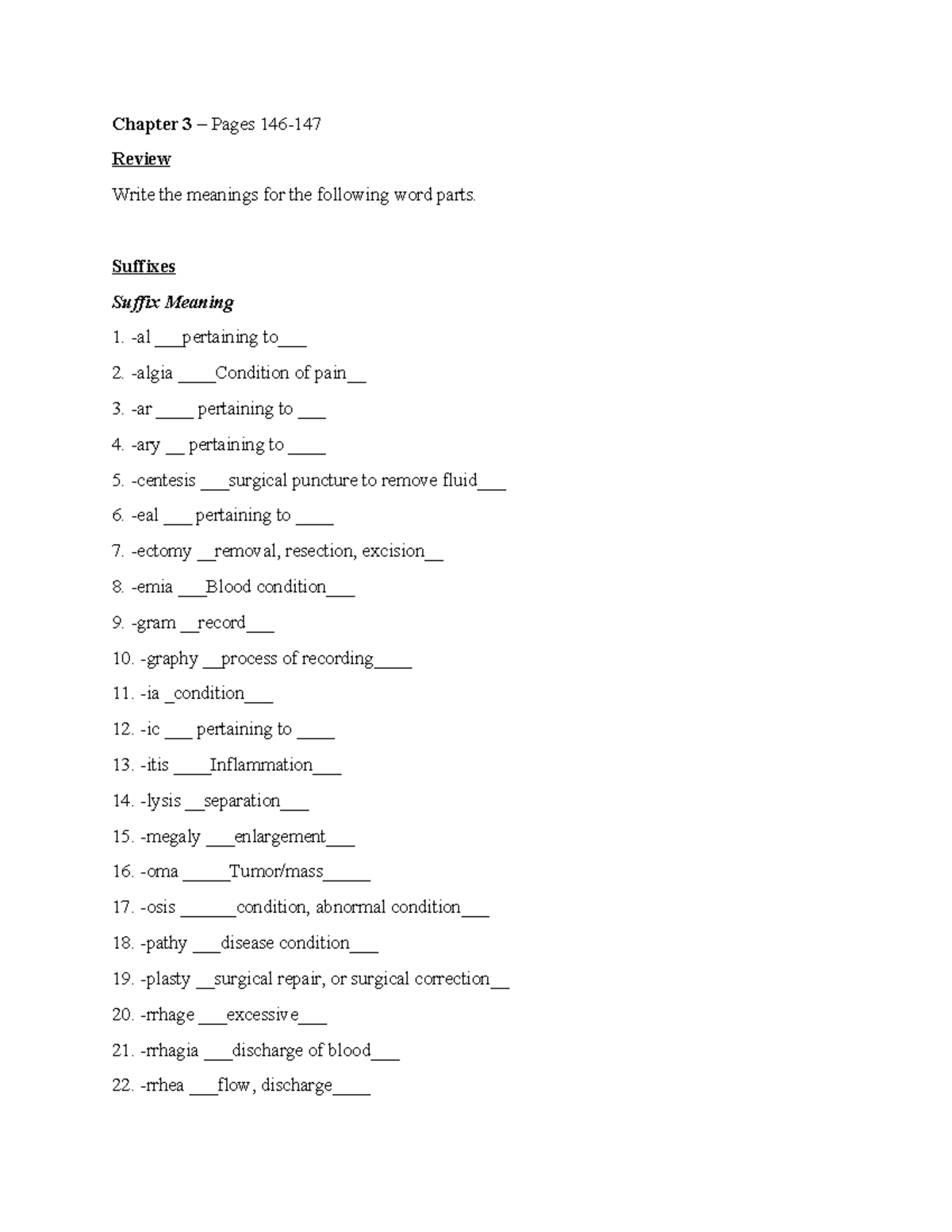 medical terminology assignment 3