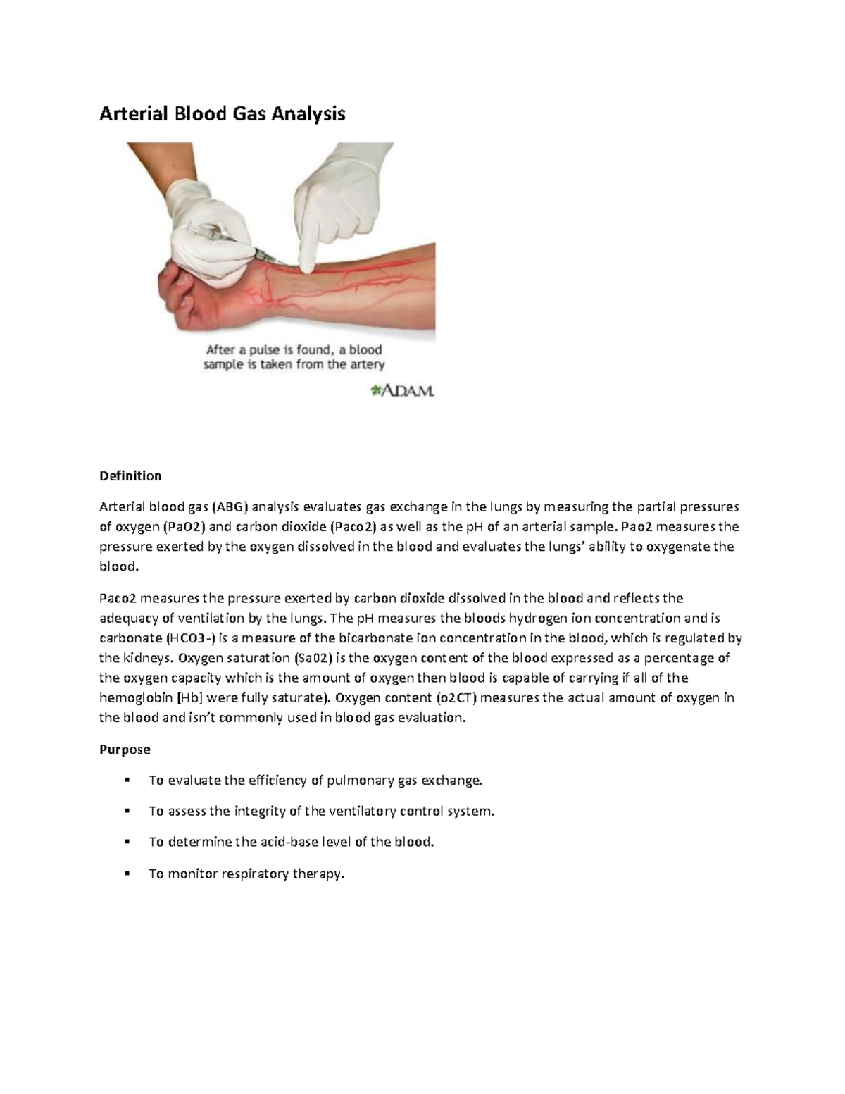 Arterial Blood Gas Analysis - Arterial Blood Gas Analysis Definition ...