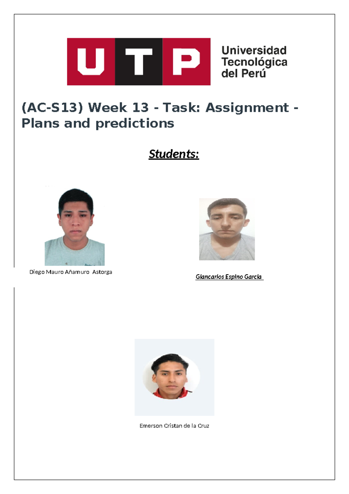 (AC-S13) Week 13 Task Assignment Plans and predictions - (AC-S13) Week ...