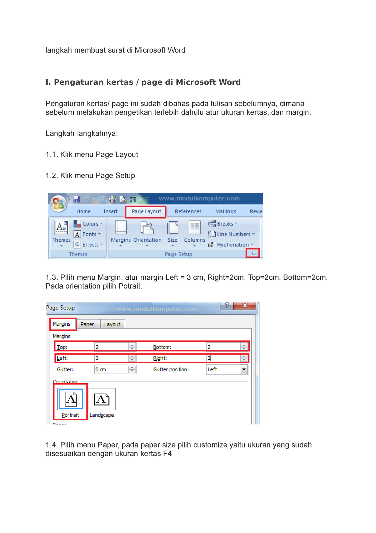 Langkah Membuat Surat Di Microsoft Word - Pengaturan Kertas / Page Di ...