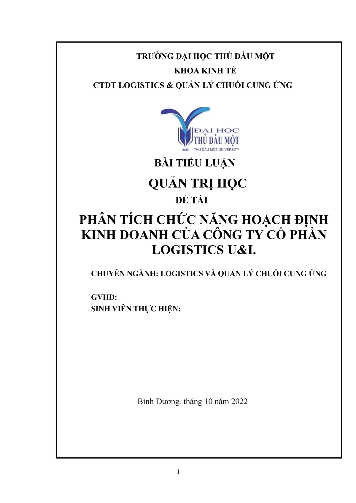 Quản trị học - Quản trị học - 1 TRƯỜNG ĐẠI HỌC THỦ DẦU MỘT KHOA KINH TẾ ...