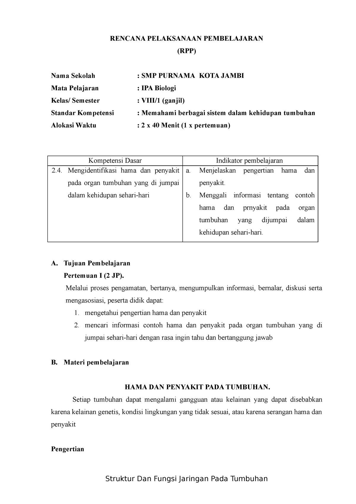 RPP IPA KLS 8 KD 2.4 - RENCANA PELAKSANAAN PEMBELAJARAN (RPP) Nama ...