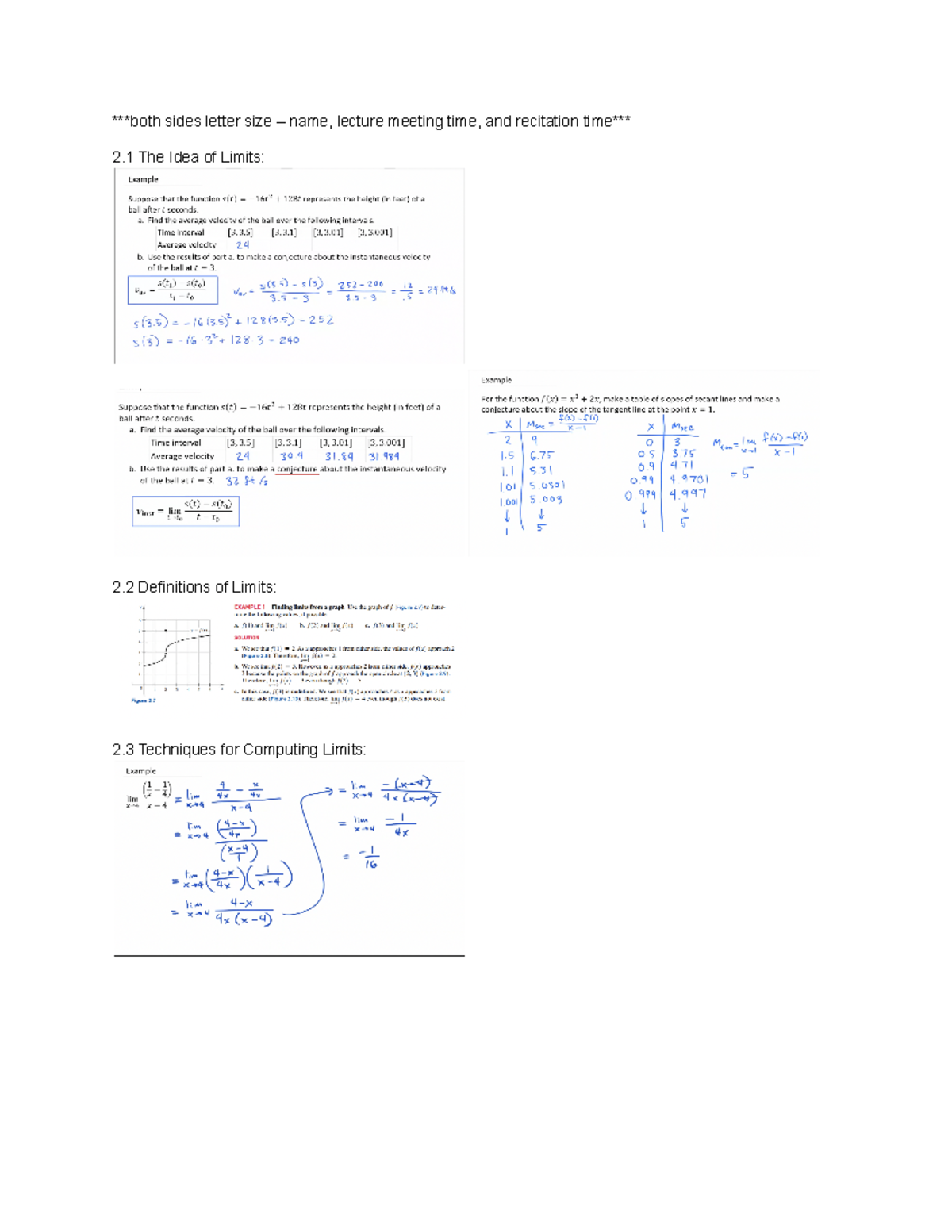 Calc Notesheet These are calc slides both sides letter size name