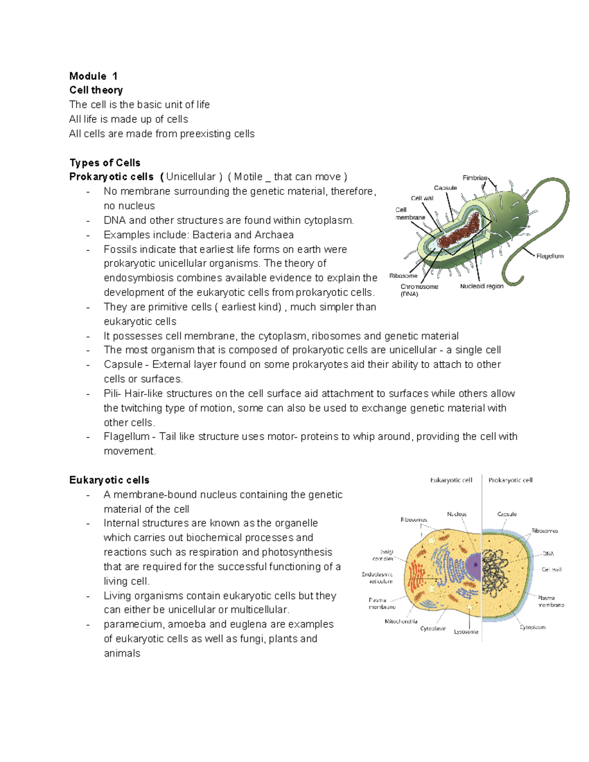 Bio Mod 1 - Module 1 Of Biology - Module 1 Cell Theory The Cell Is The ...