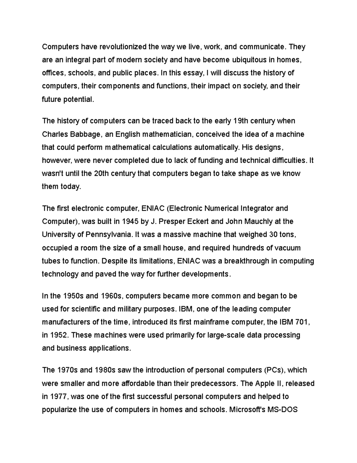 Studoc3 Class notes Computers have revolutionized the way we live