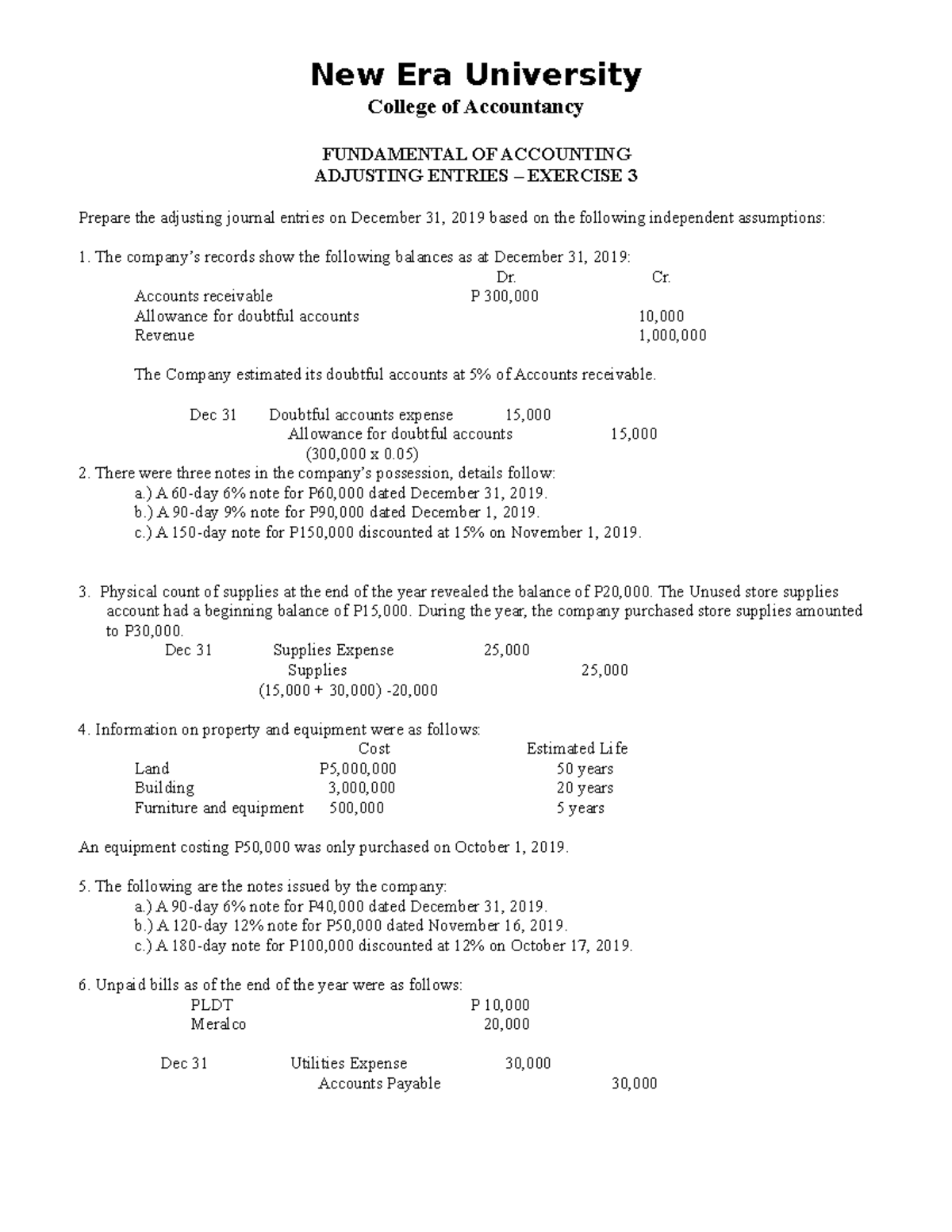 Adjusting Entries 3 New Era University College Of Accountancy