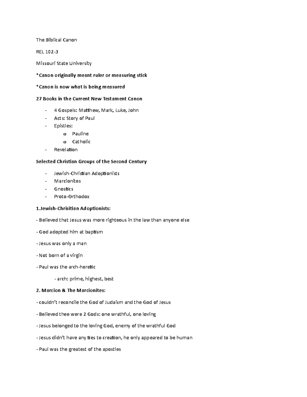 REL Biblical Canon - The Biblical Canon REL 102- Missouri State ...