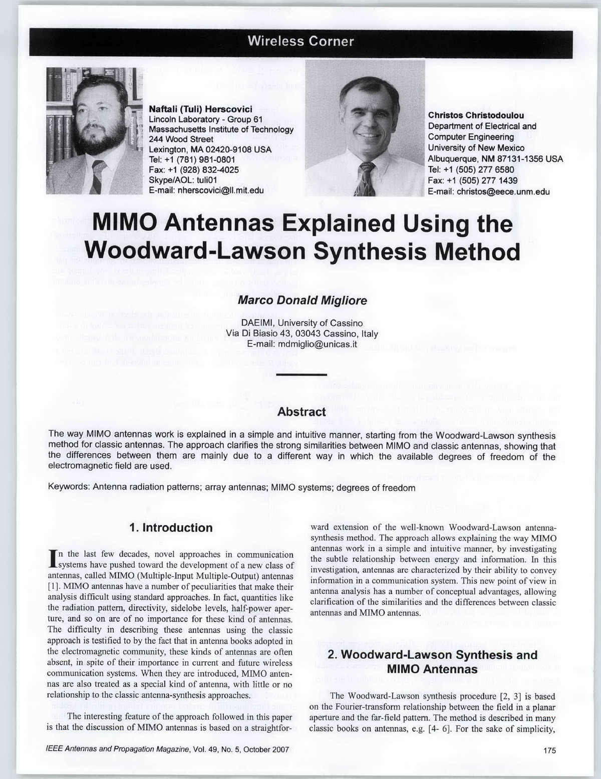 Mimo antennas explained using the woodward lawson mimo antennas