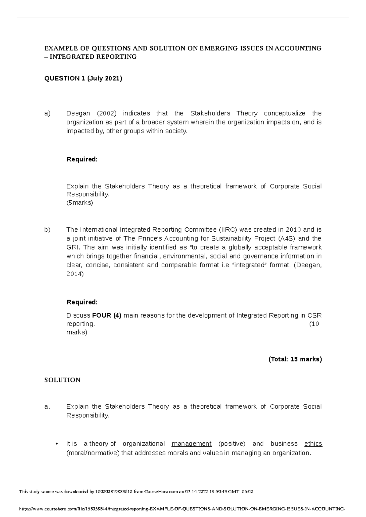 Integrated reporting Example OF Questions AND Solution ON Emerging ...