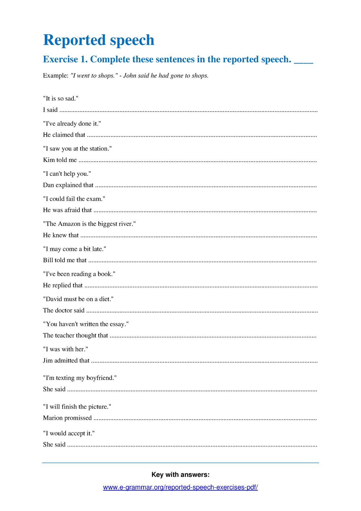 reported speech exercises pdf agendaweb