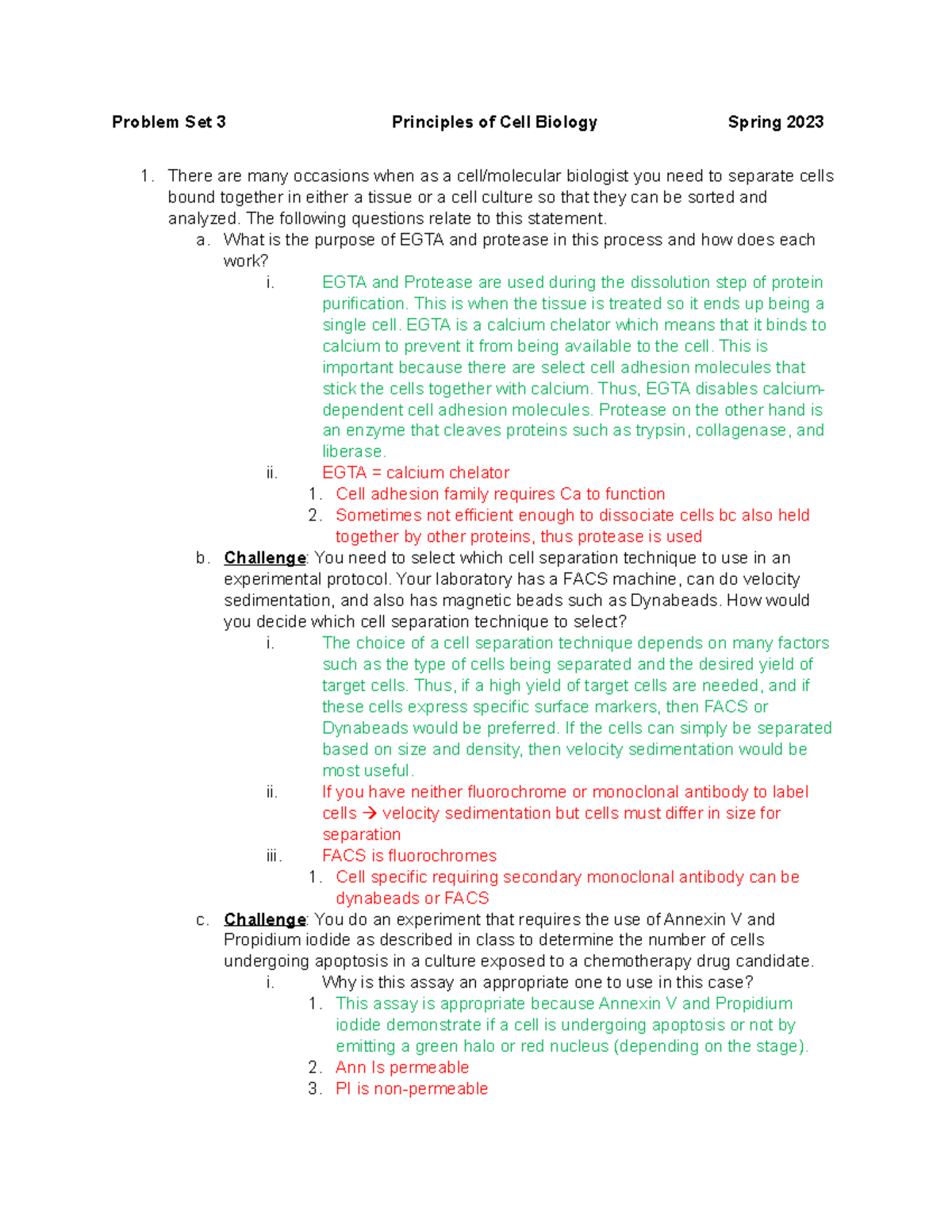 Problem Set 3 Spring 2023 - Problem Set 3 Principles of Cell Biology ...