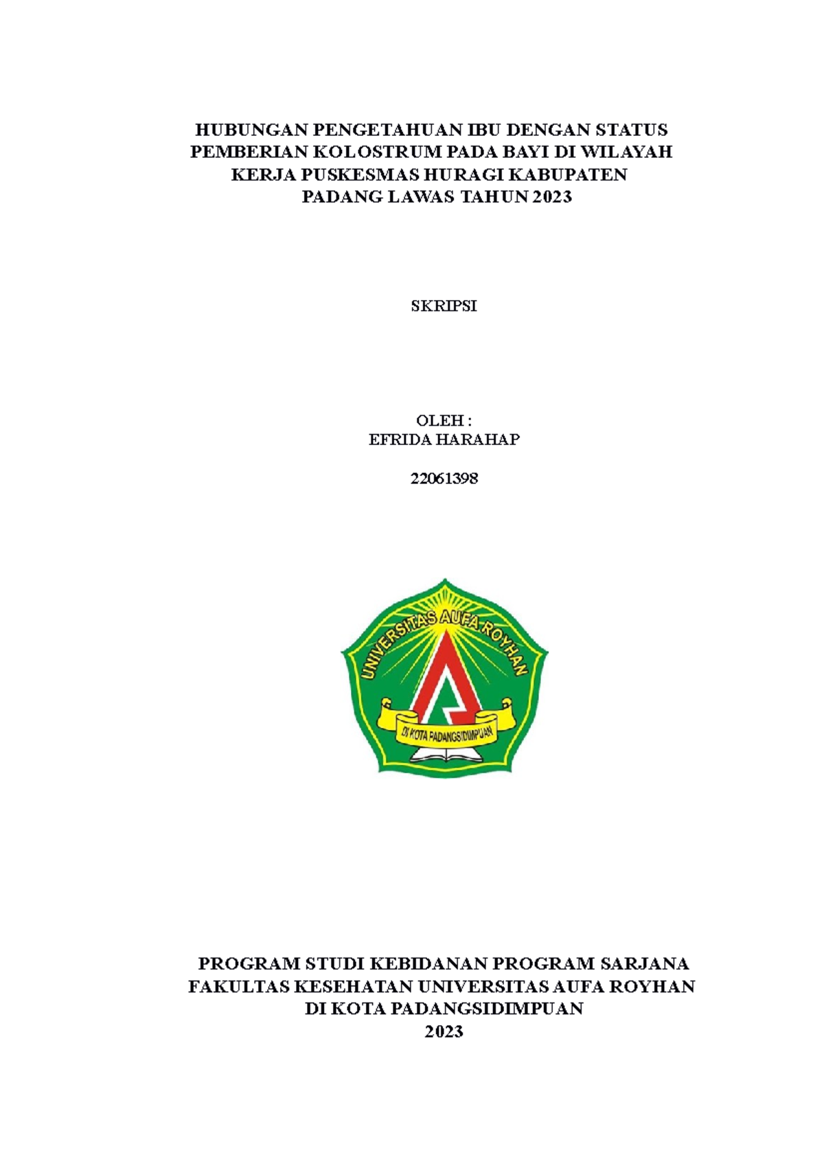 Efrida Harahap ( Skripsi) - HUBUNGAN PENGETAHUAN IBU DENGAN STATUS ...