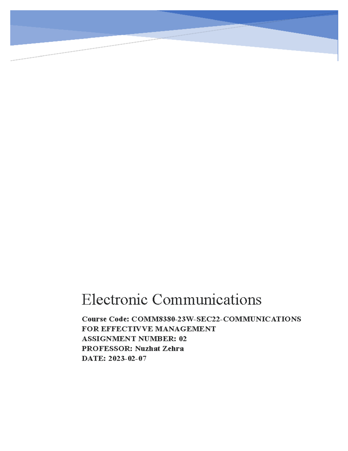 Assignment 2 Electronic Communications Electronic Communications