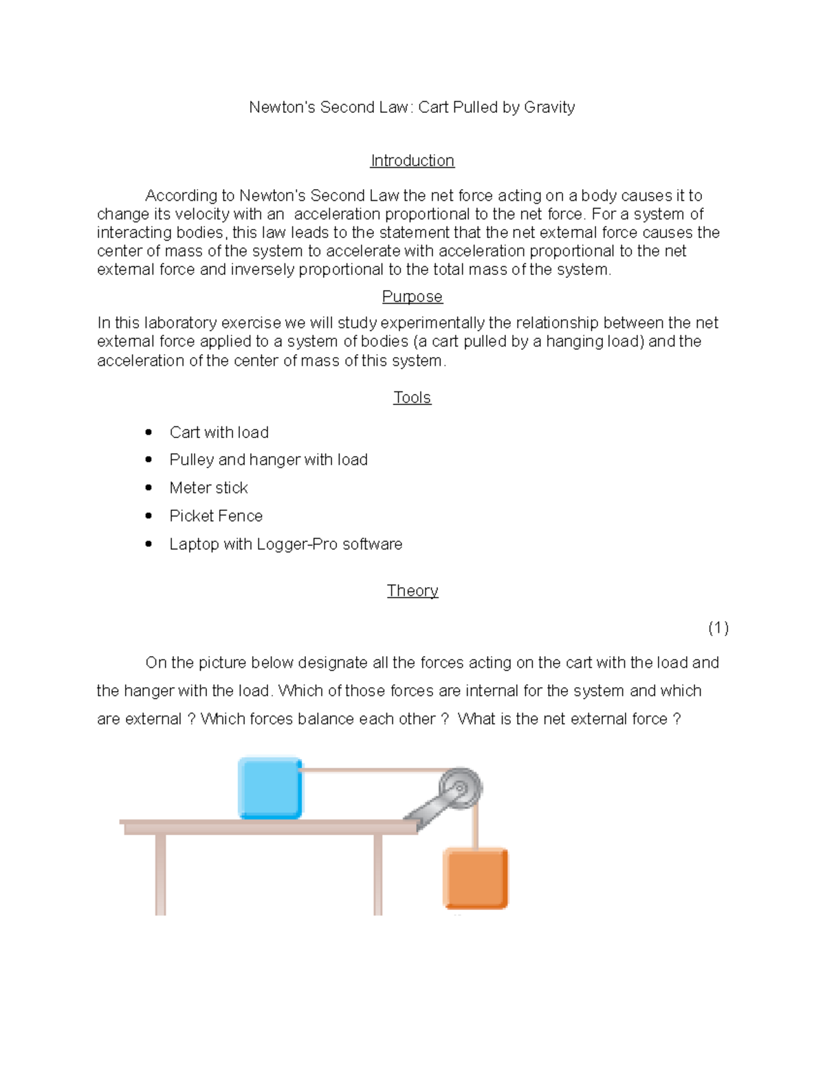 LAB - MAIN Newtons Second Law Corr - Newton’s Second Law: Cart Pulled ...