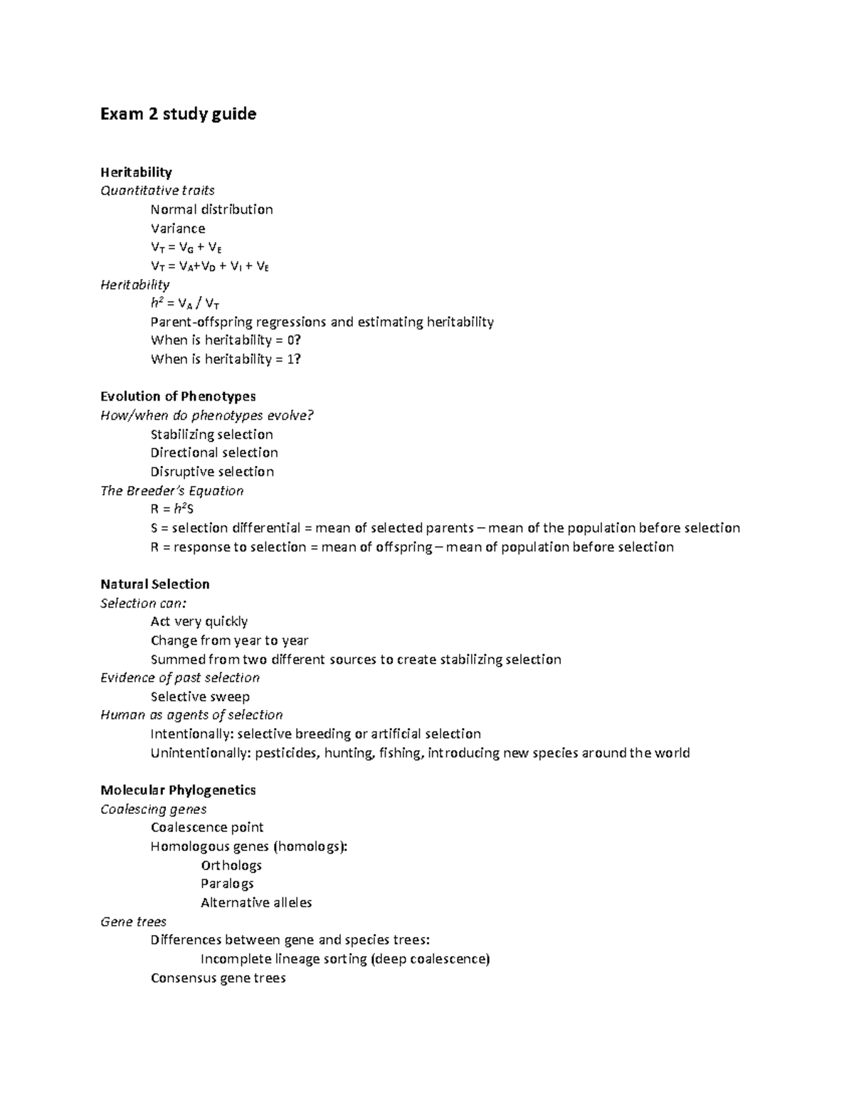 Exam 2 study guide - Exam 2 study guide Heritability Quantitative ...