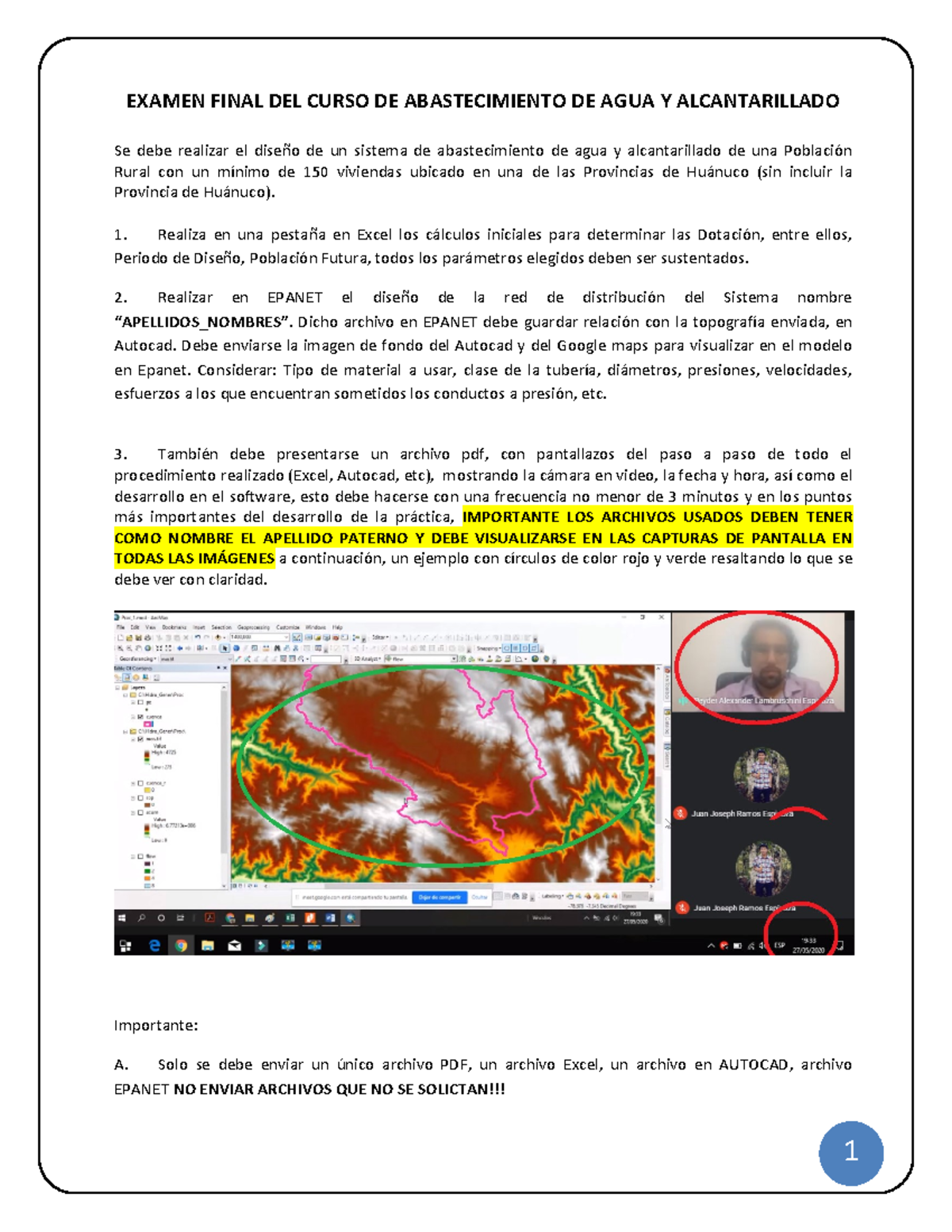 Ex Final - 1 EXAMEN FINAL DEL CURSO DE ABASTECIMIENTO DE AGUA Y ...