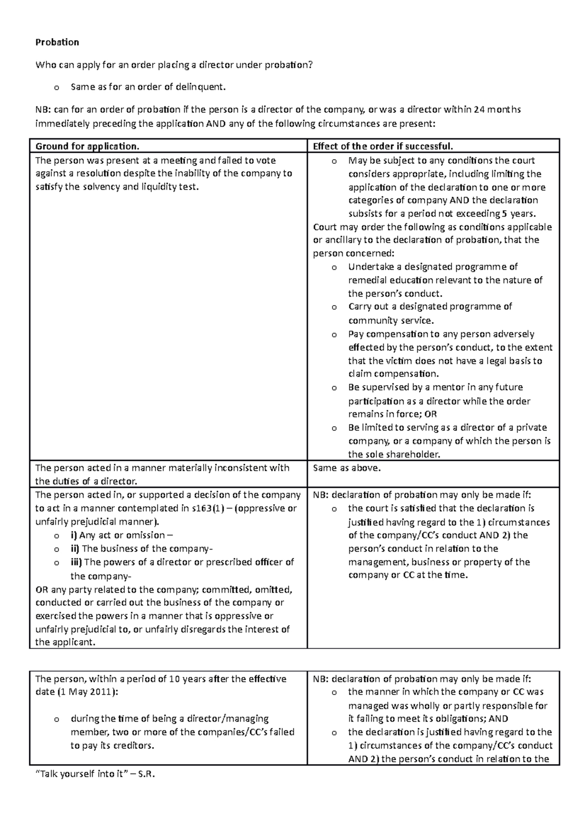 Probation Complete Summary Company Law Probation Who can apply