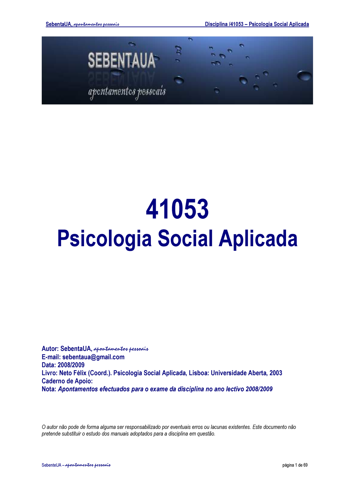 Sebenta UAb - Psicologia Social Aplicada.pdf - - Studocu