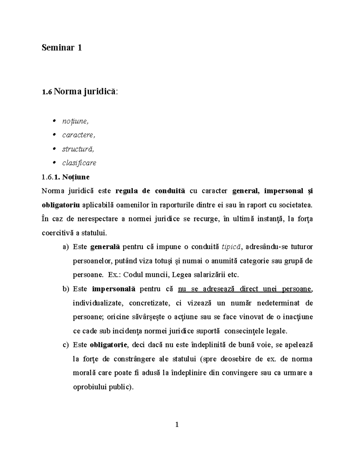 Seminar 1 Fabbv dreptul afacerilor, corectat Seminar 1 1 Norma