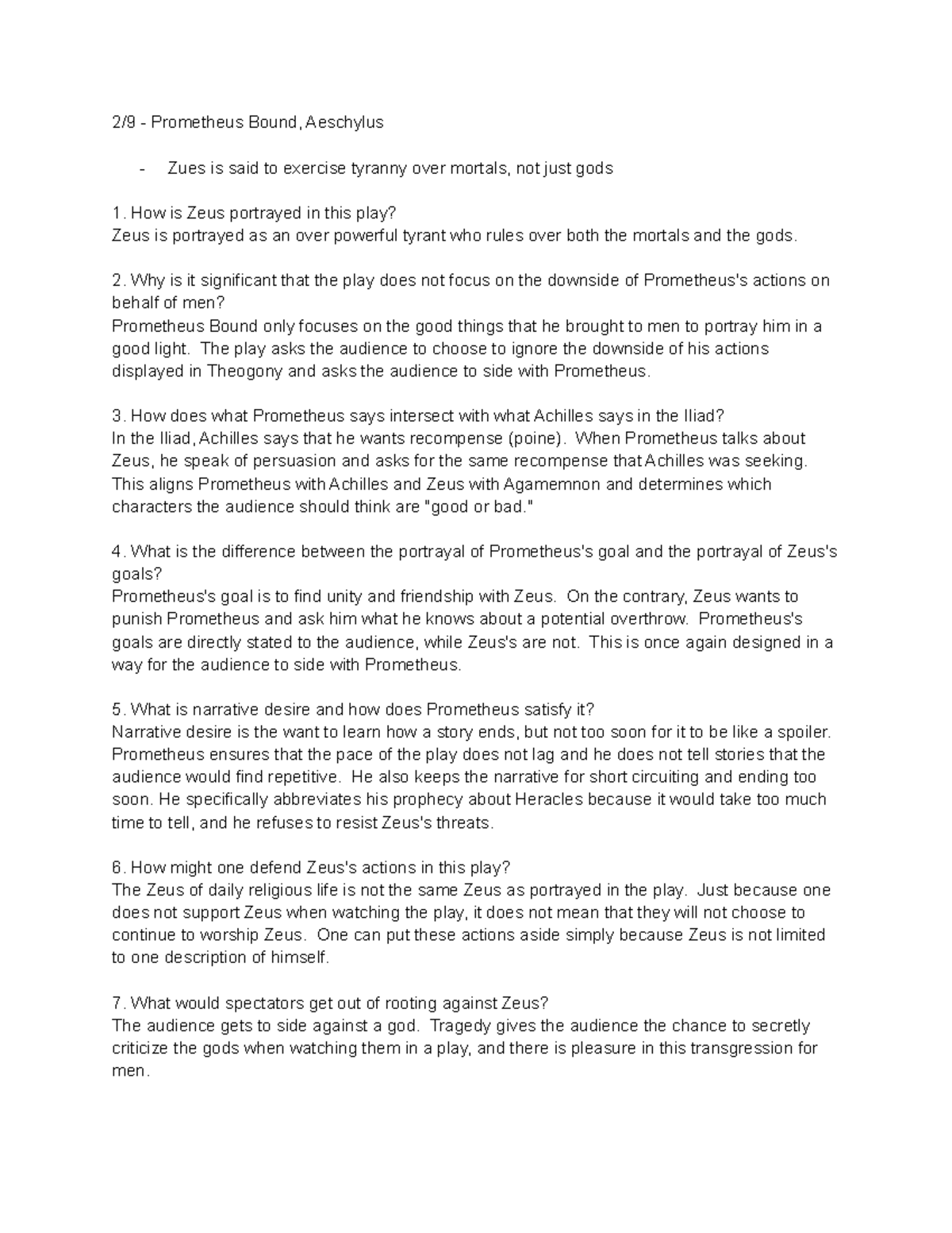 Aeschylus, Prometheus Bound Questions - 2/9 - Prometheus Bound ...