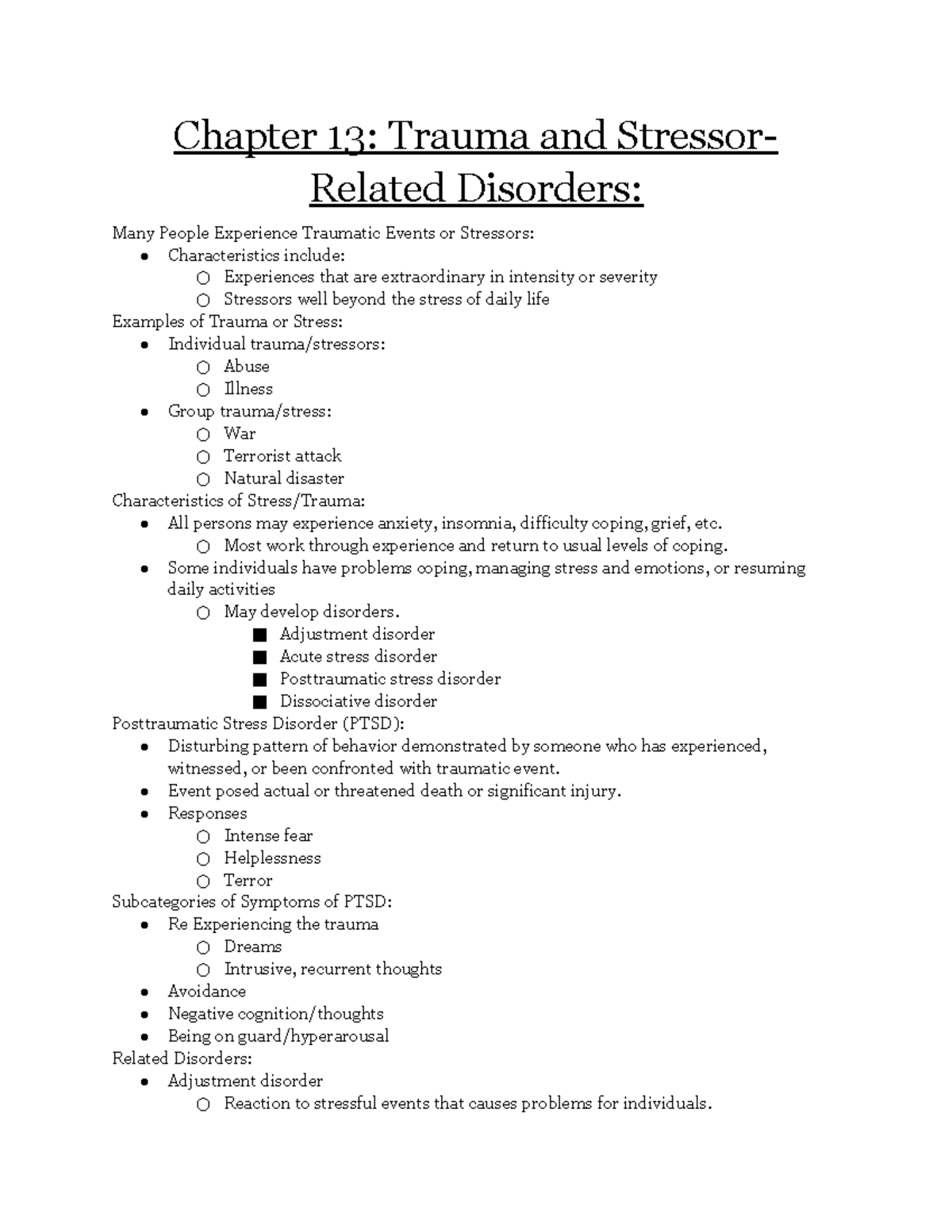Chapter 13 Notes - Dr. Pamela Wooldridge - Chapter 13: Trauma and ...