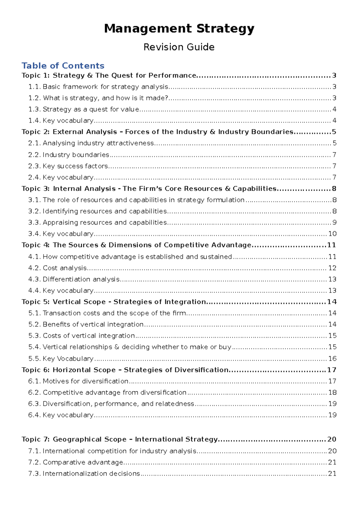 Management Strategy Revision Guide - Studocu