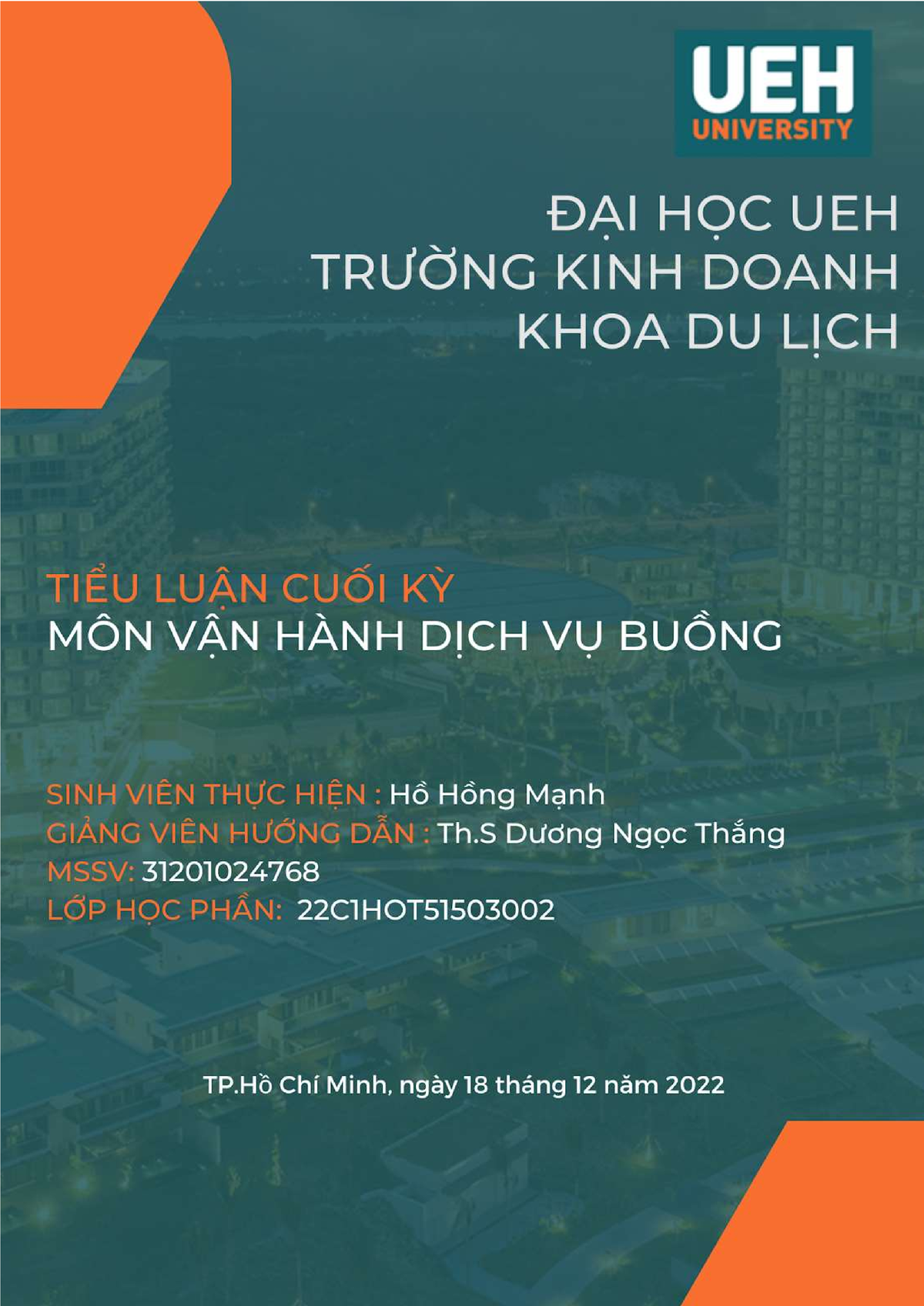 Mạnh Hồ Hồng - Tiểu luận cuối kỳ - Quản trị vận hành - Studocu