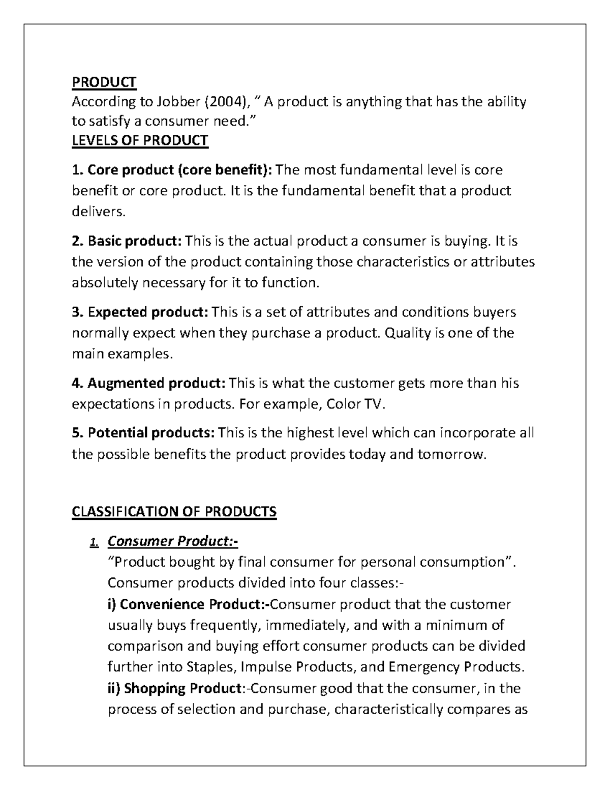 BBA product and brand management - PRODUCT According to Jobber (2004 ...