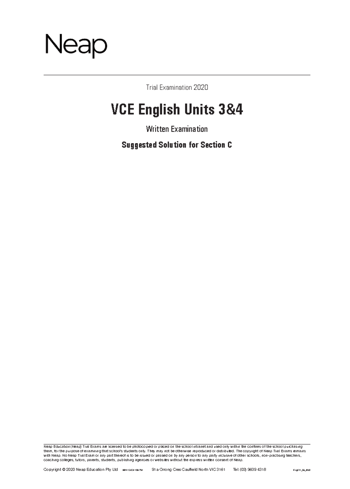 NEAP English Units 34 Suggested Solution 2020 - Neap Education (Neap ...