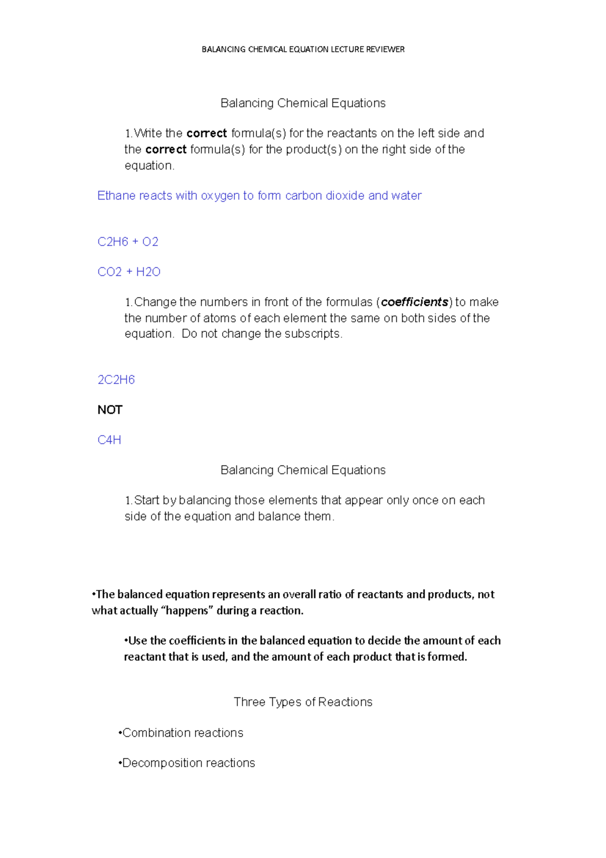Balancing Chemical Equation Reviewer - BALANCING CHEMICAL EQUATION ...