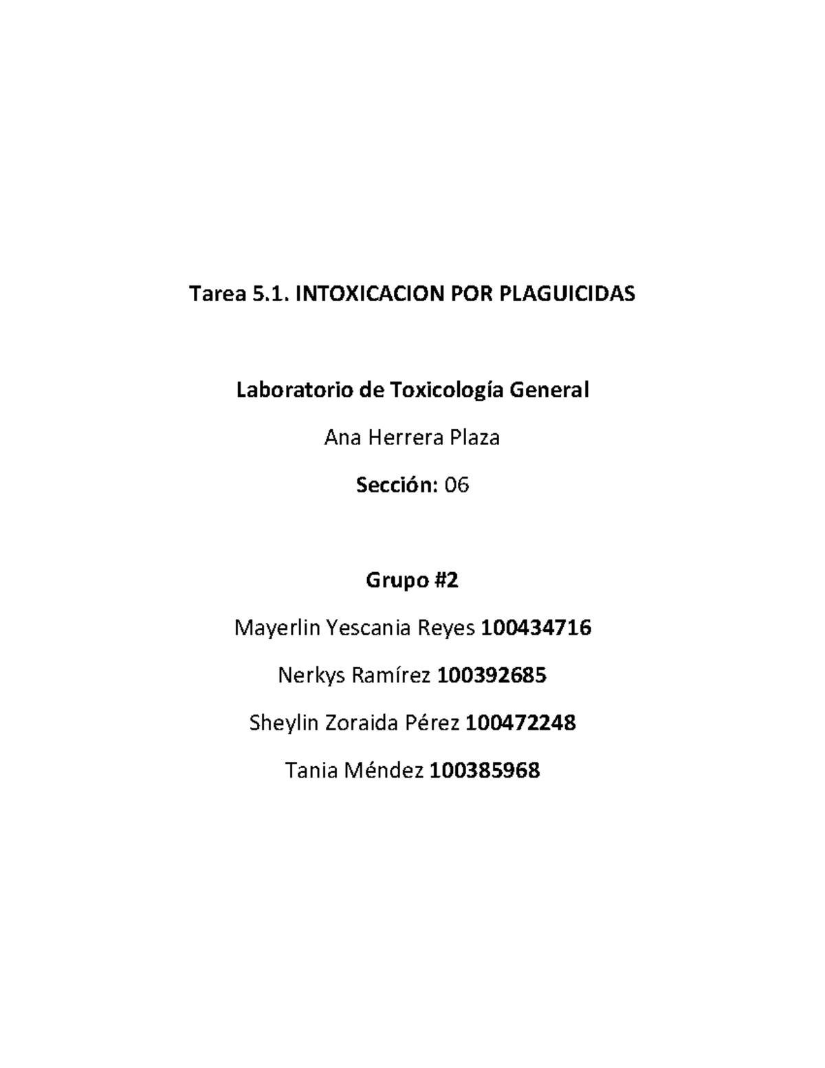 Tarea 5.1. Intoxicacion POR Plaguicidas - Grupo #2 - Sección 06 - Tarea ...