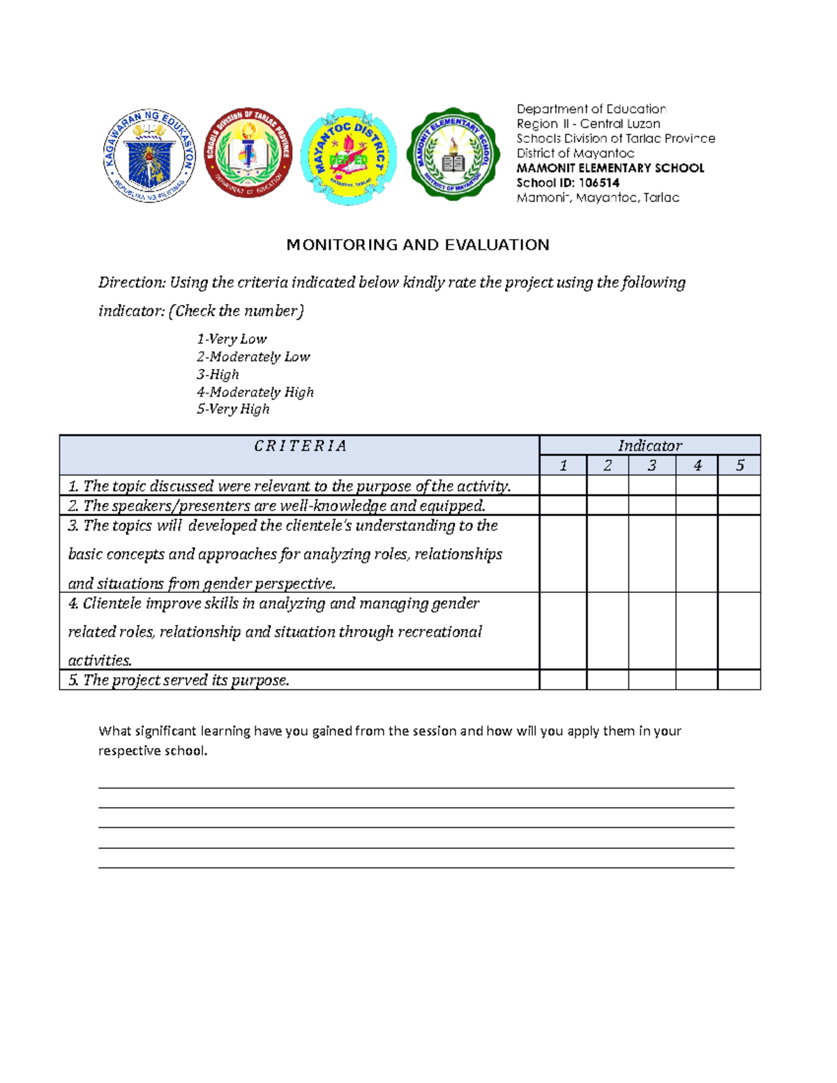 Monitoring AND Evaluation - MONITORING AND EVALUATION Direction: Using ...