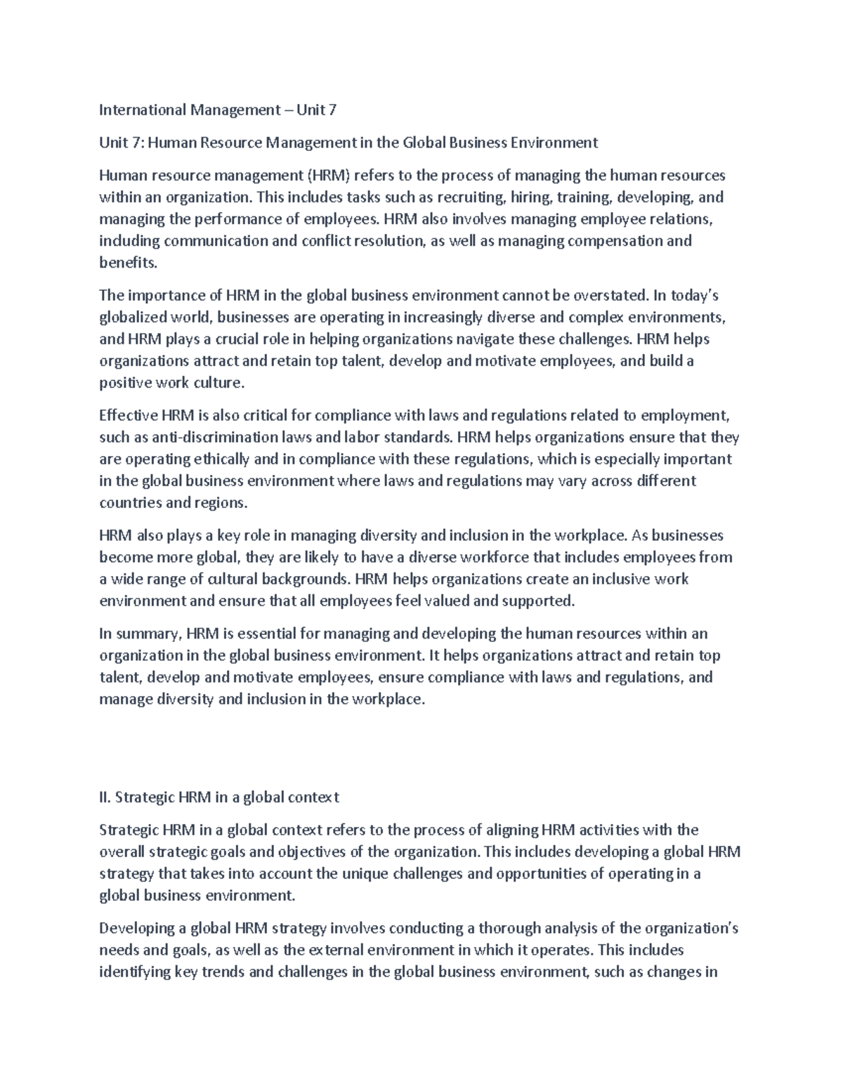 Unit 7 Human Resource Management in the Global Business Environment ...