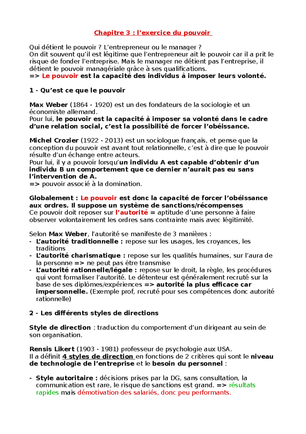 Chapitre 3 - L'exercice du pouvoir - Chapitre 3 : l’exercice du pouvoir ...