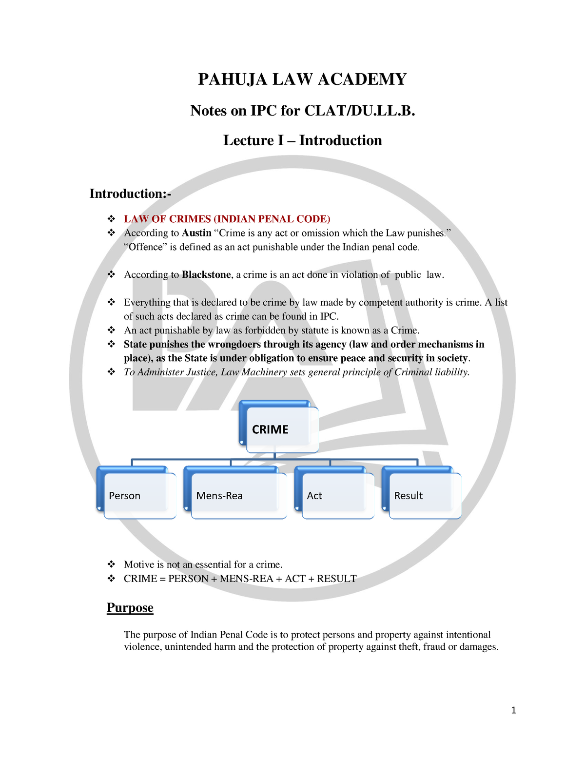 Llb-lecture - Ipc Lecture Notes - PAHUJA LAW ACADEMY Notes On IPC For ...