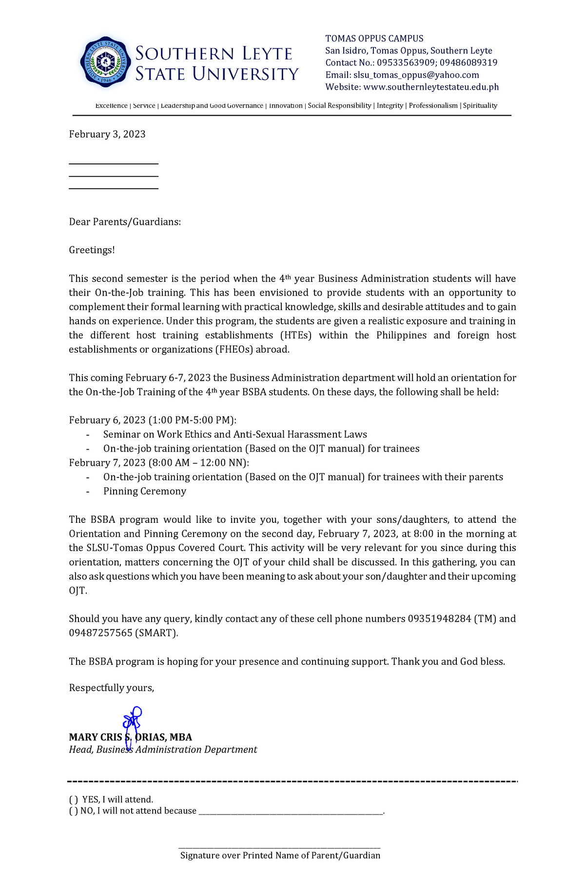 application letter for ojt education students