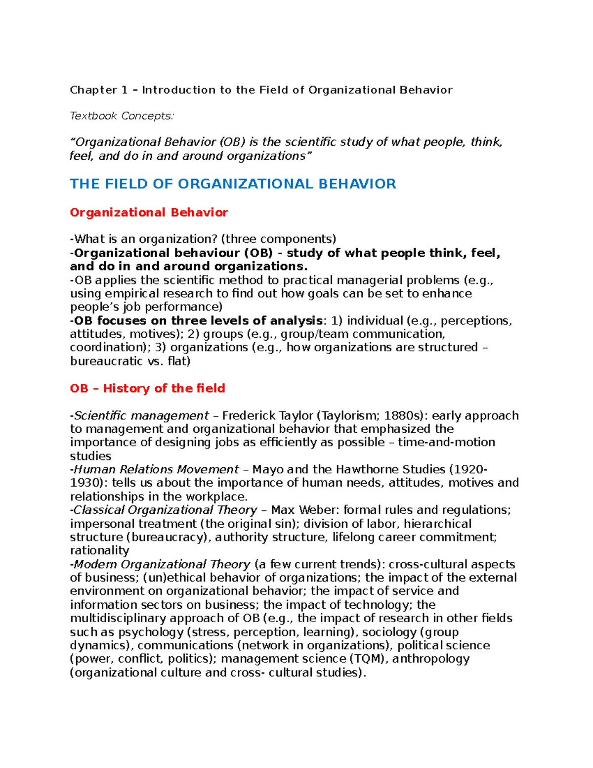 Midterm Notes - chapters 1-4 - Chapter 1 – Introduction to the Field of ...