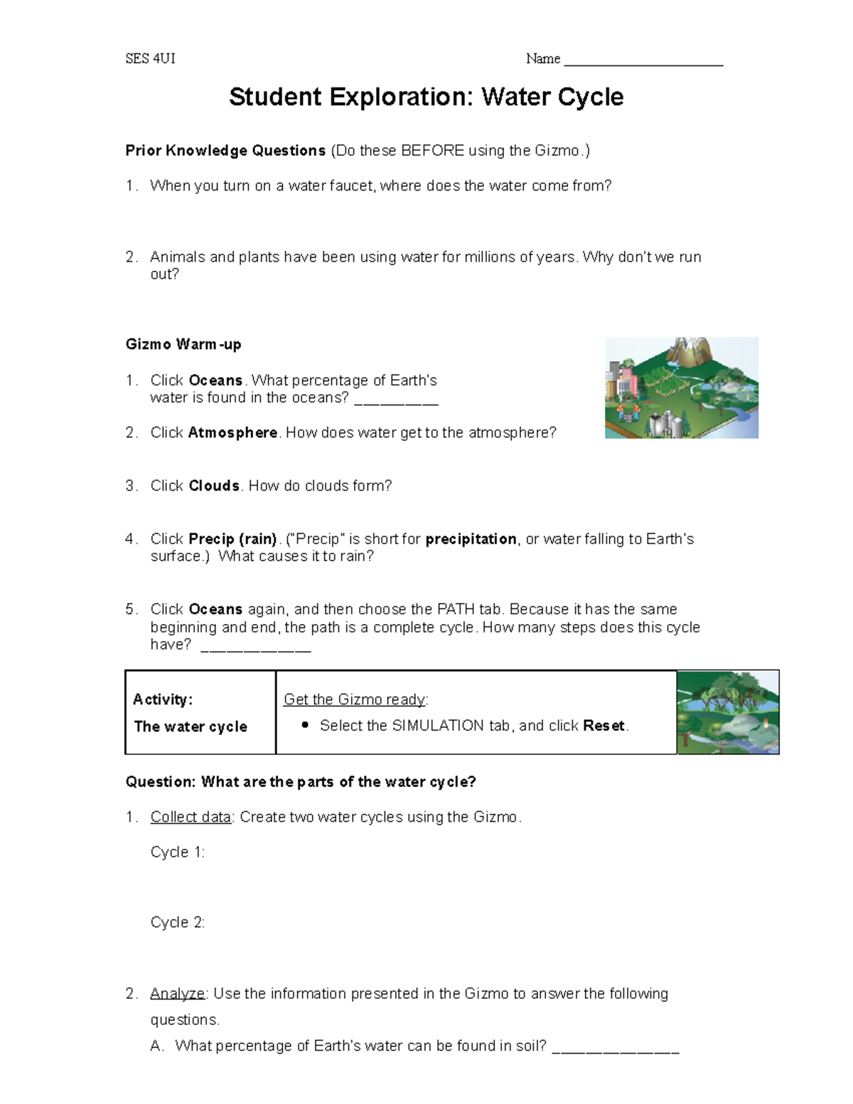 Water Cycle Gizmos Answer Sheet