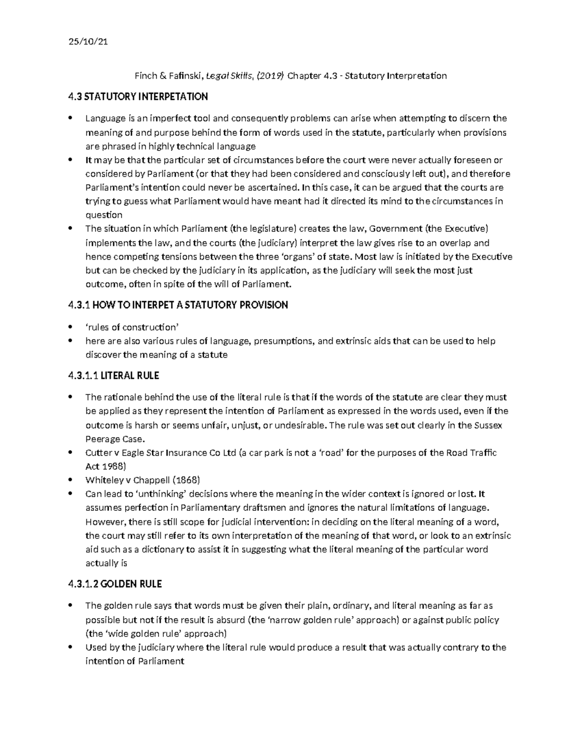 Finch & Fafinski Legal Skills Chapter 4.3 - Statutory Interpretation ...