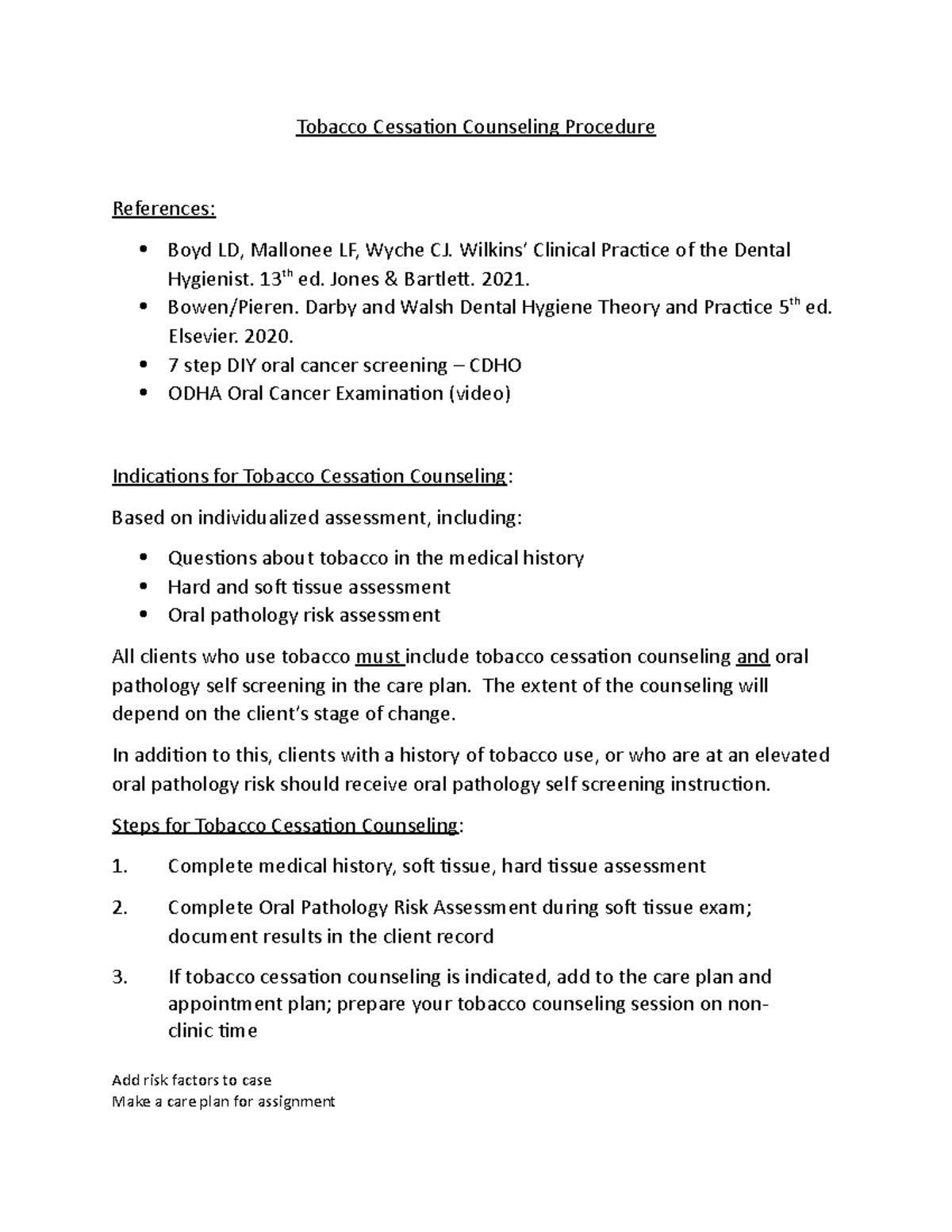 Tobacco Cessation Counseling Procedure Tobacco Cessation Counseling