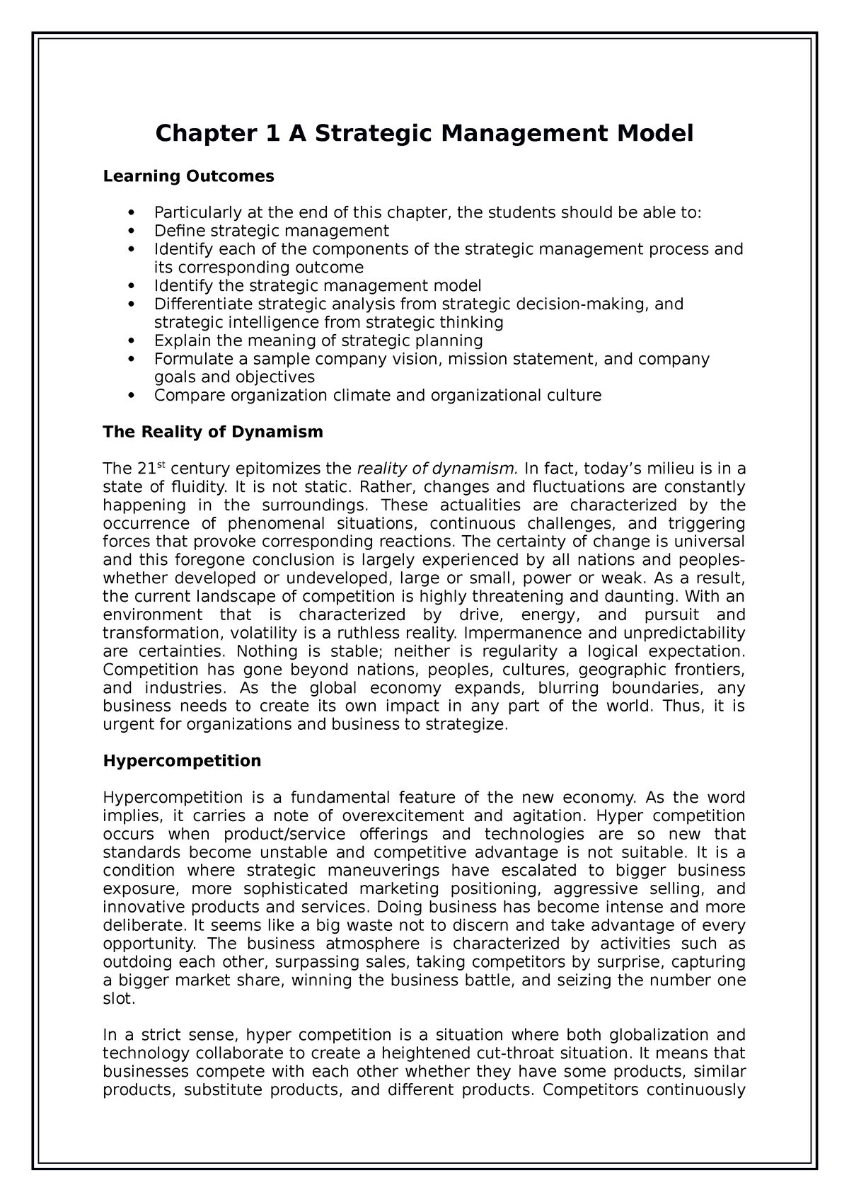 strategic management model essay