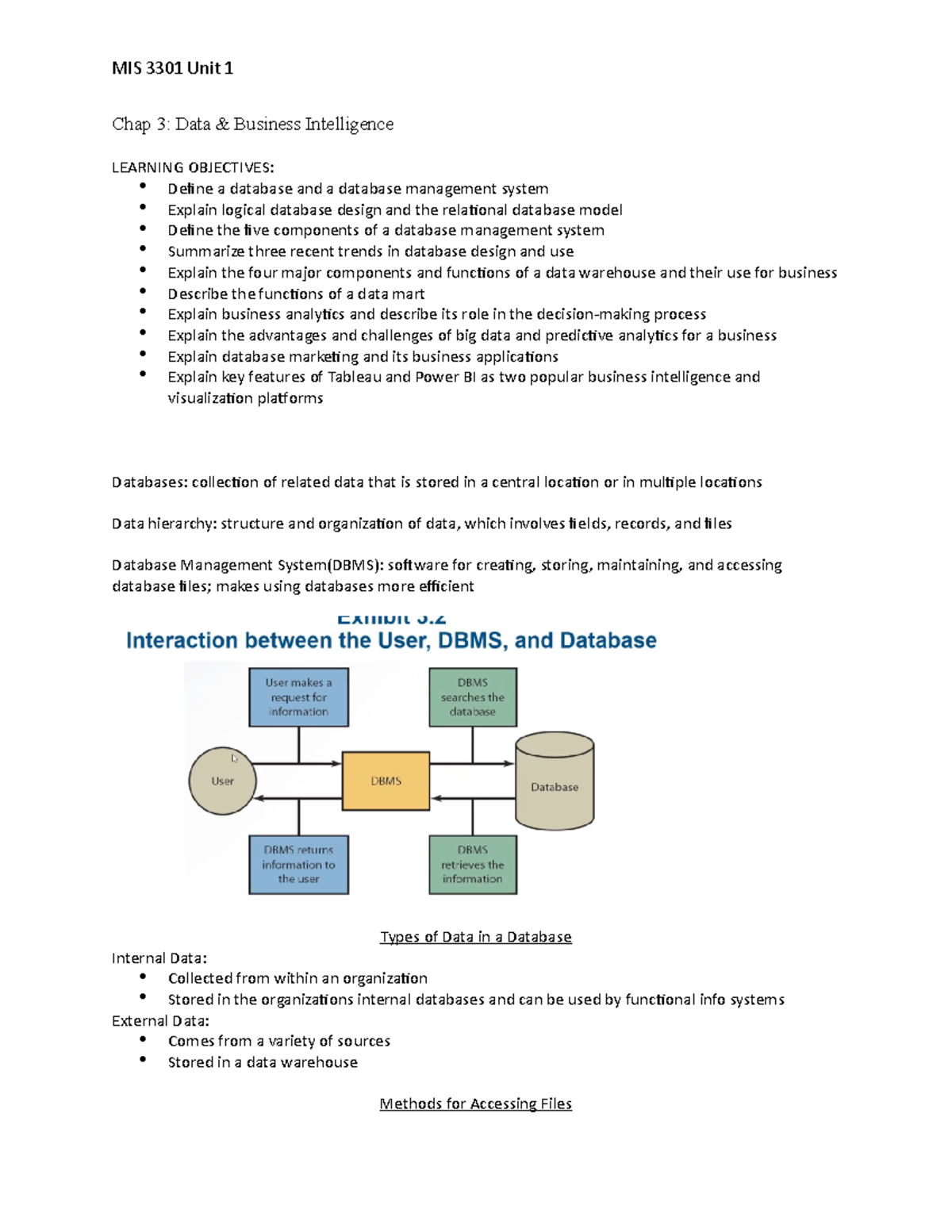 Chap 3 - The following material covers Data & Business Intelligence ...