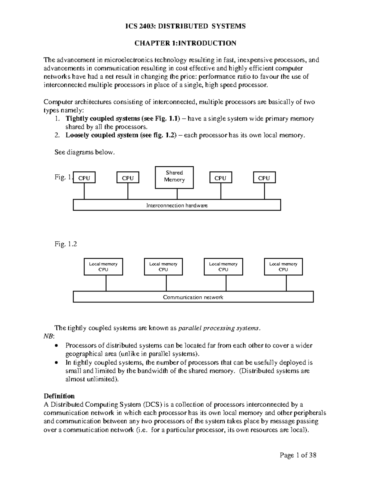 Chapter 1 Introduction - ICS 2403: DISTRIBUTED SYSTEMS CHAPTER 1 ...