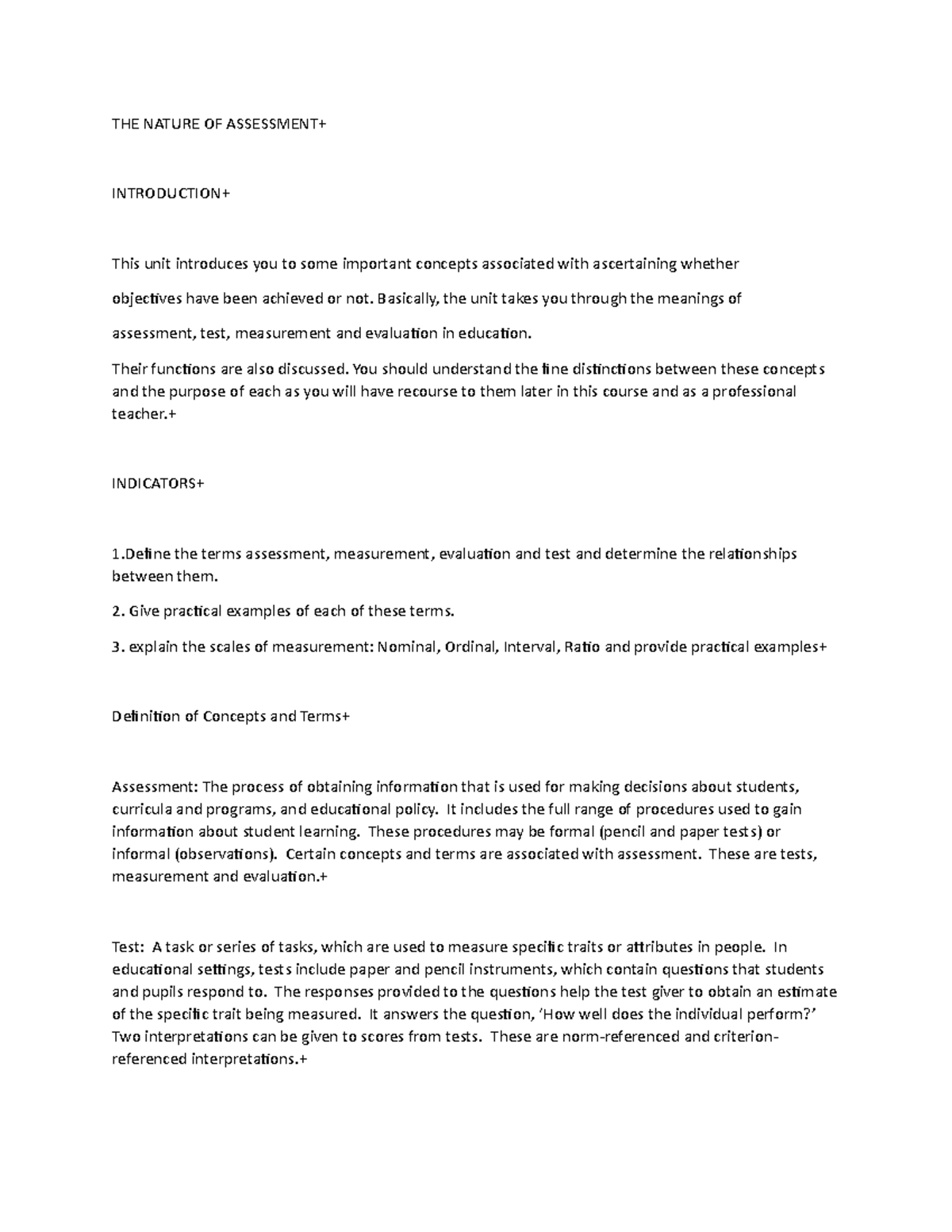 THE Nature OF Assessment - THE NATURE OF ASSESSMENT+ INTRODUCTION+ This ...