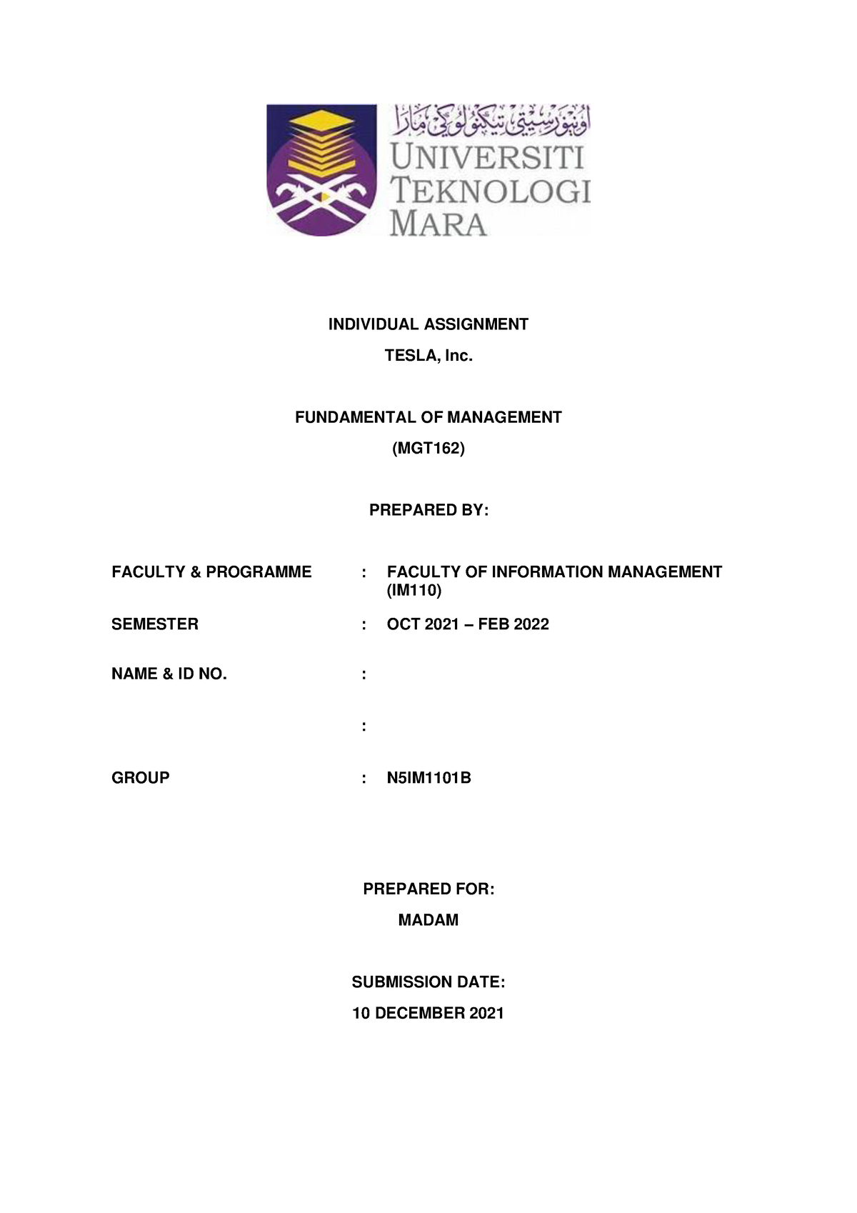 Individual Assignment Mgt - INDIVIDUAL ASSIGNMENT TESLA, Inc ...