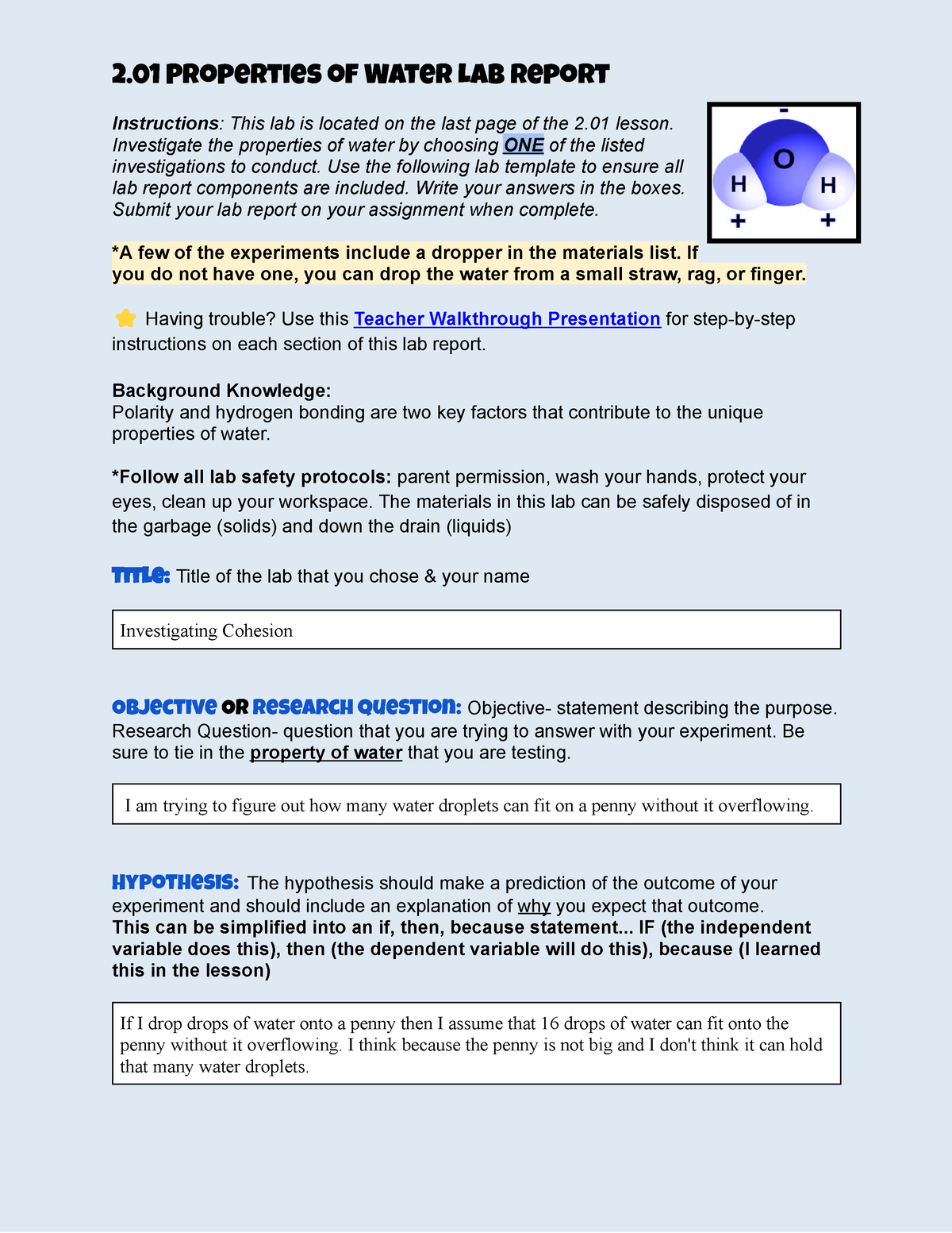 water experiment lab report