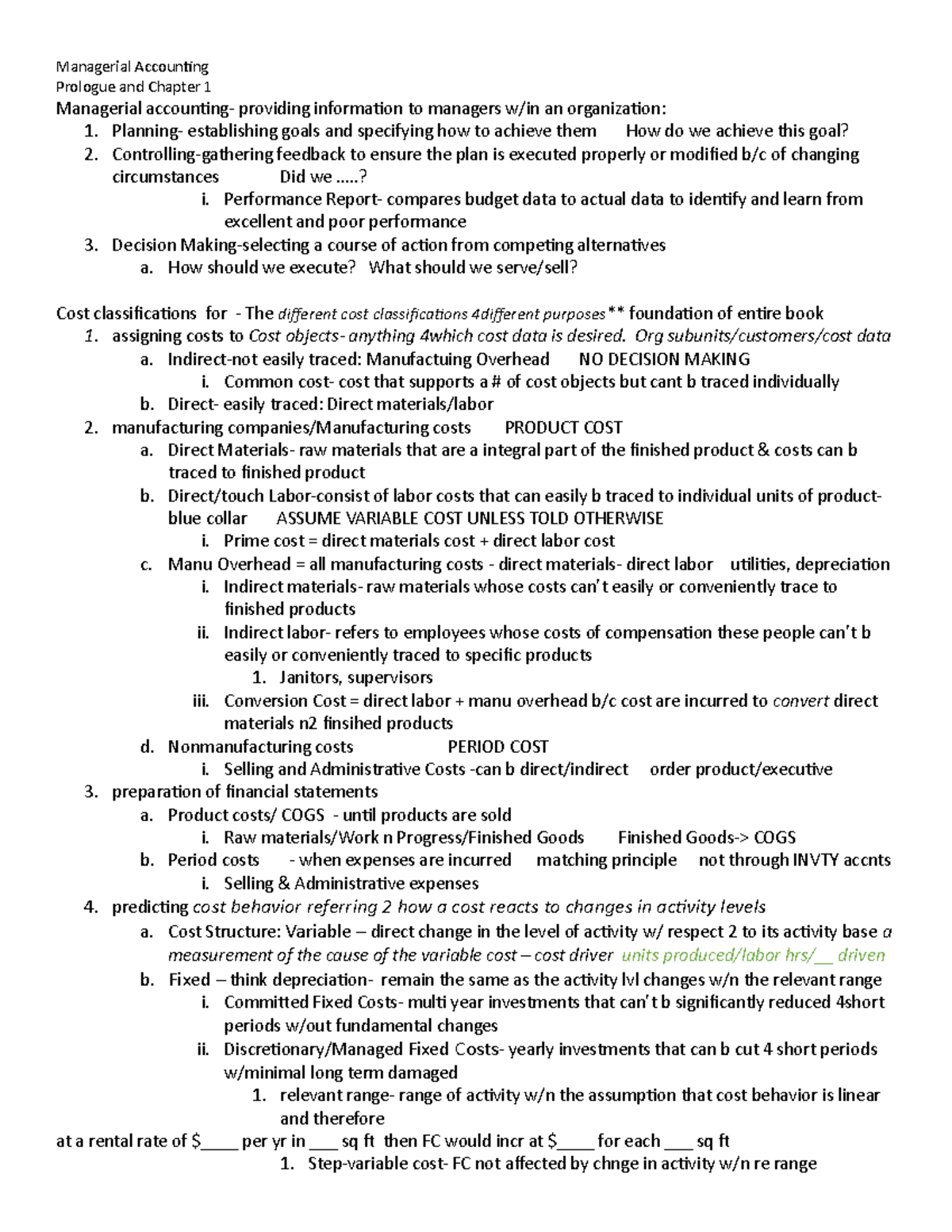 Managerial accounting Chapter 1 - Managerial Accounting Prologue and ...