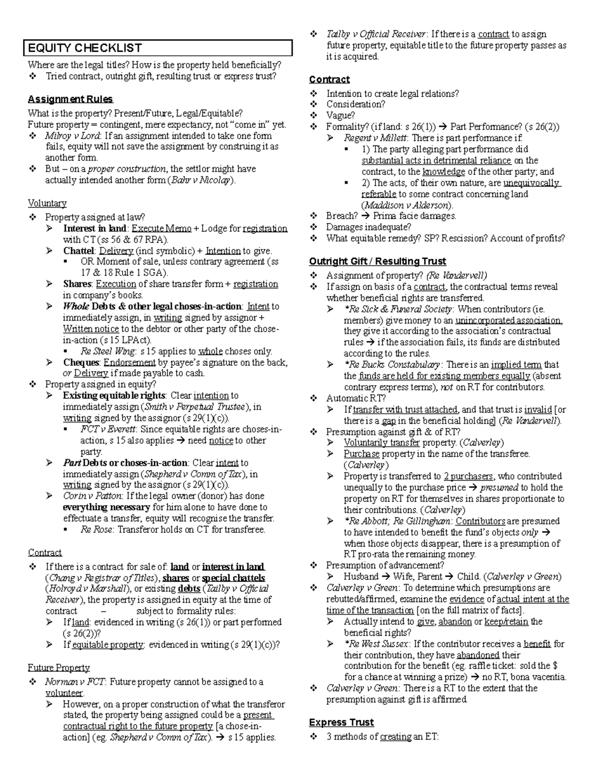Equity Checklist rn - EQUITY CHECKLIST Where are the legal titles? How ...