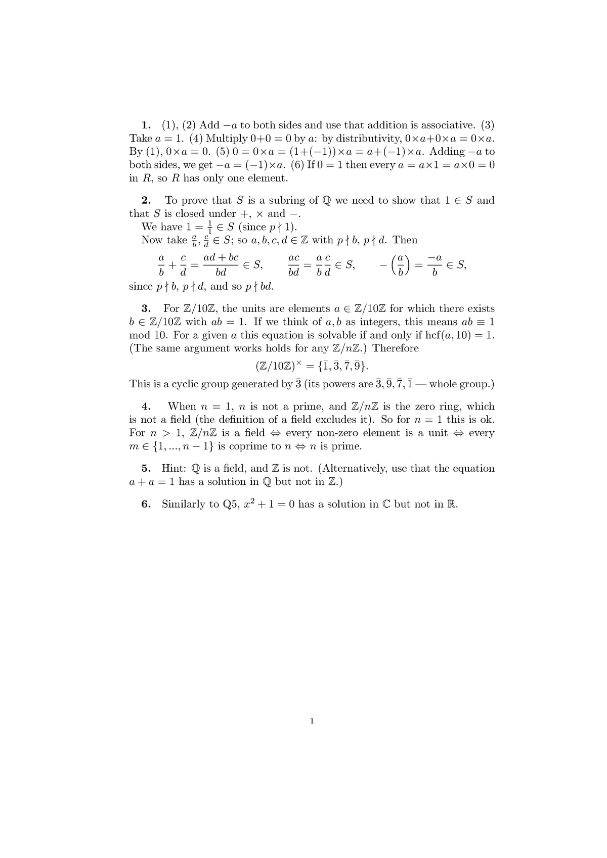 Algebra 2 Problem Sheet Solutions 1 1 2 Add Ato Both Sides And Use That Addition Is Studocu