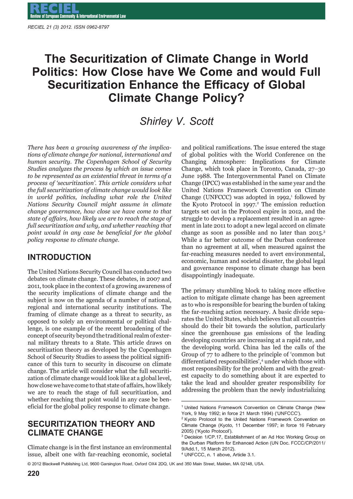 Scott - Securitization of Climate Change in World Politics - The ...